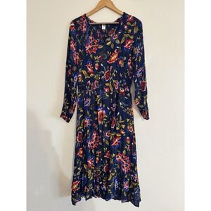 Old Navy Long Floral Lined Modest Dress Ruffle Edge Medium Bright Colorful Flowy